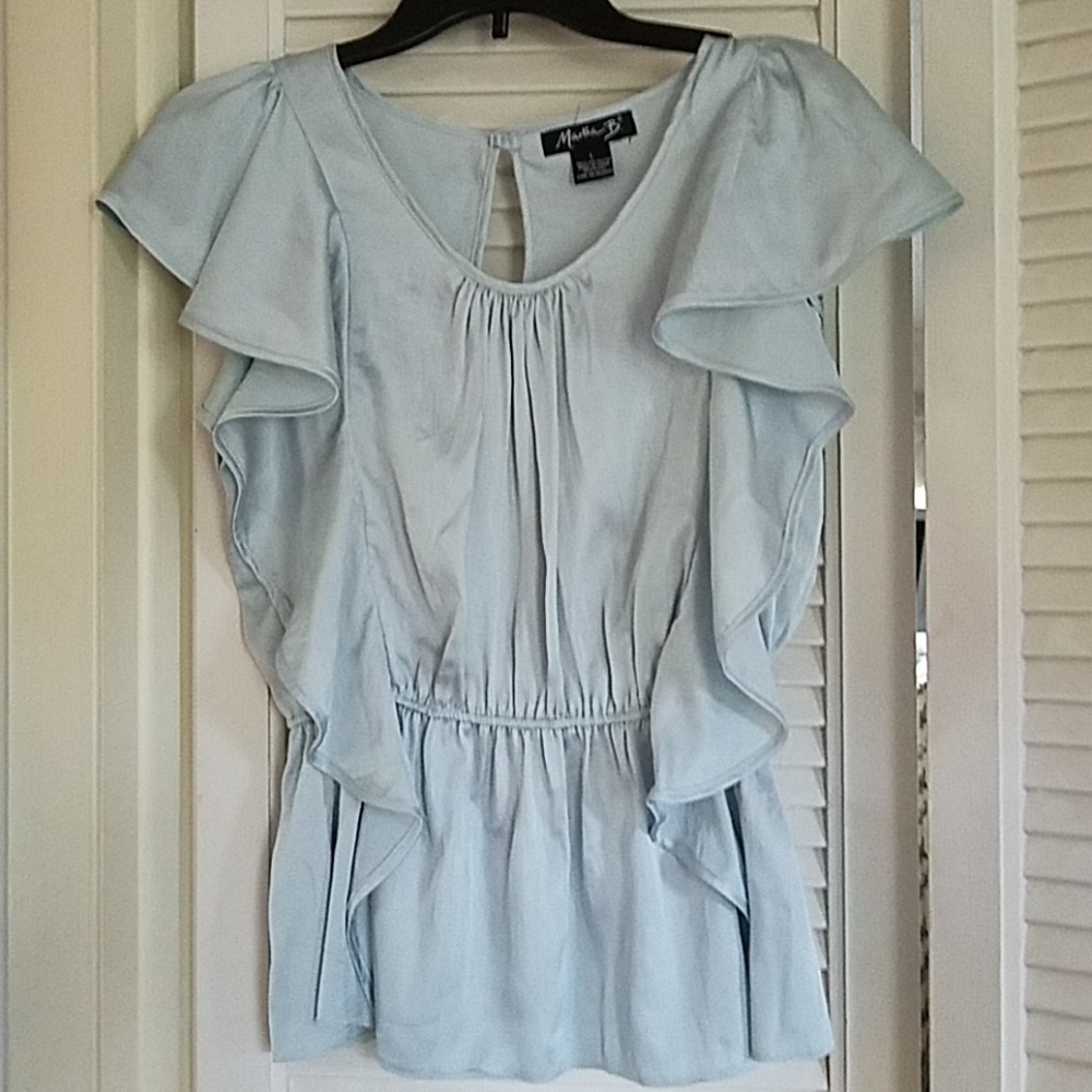Ladies seafoam blue gathered waist top